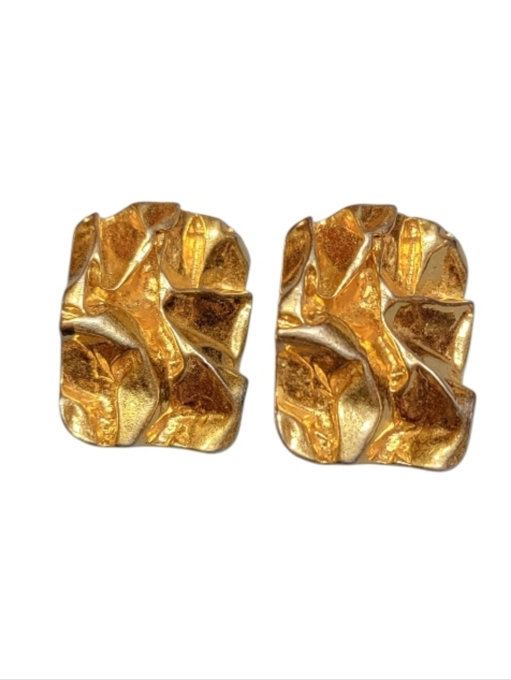 VINTAGE 1980s! Modernist Crushed Gold-Tone Metal Earrings